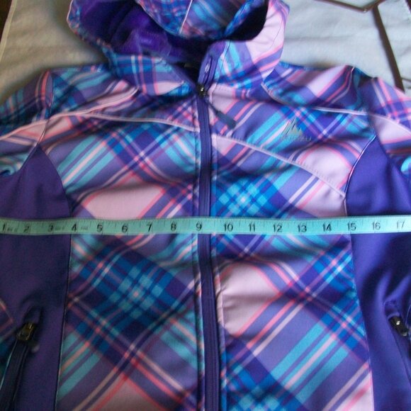 Snozu Pink Blue Purple Plaid Hood Rain Jacket GIRLS Sz L (14-16) - Picture 12 of 13